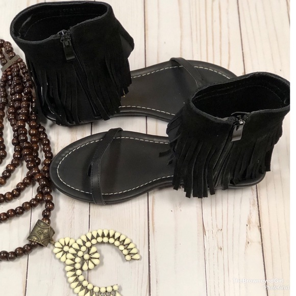 NEW Black Very Volatile BOHO Flat Fringe Sandals - Picture 6 of 6